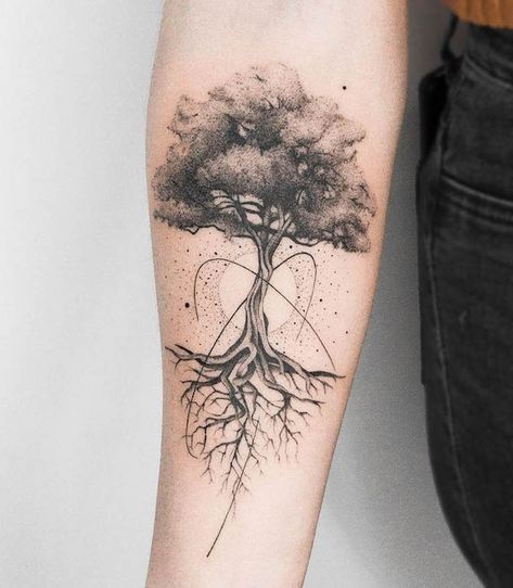 63 Empowering Rebirth and New Beginning Tattoos - Our Mindful Life Tattoo That Represents Growth, Tatoo Tree, Rebirth Tattoo, Yggdrasil Tattoo, New Beginning Tattoo, Tree Tattoo Men, Roots Tattoo, Earthy Tattoos, Muster Tattoos