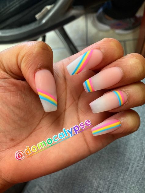 Nails Nails Acrylic Pride Month, Trending Acrylic Nails Simple, Simple Pride Nail Ideas, Pan Flag Nails, Pride Themed Nails, Nails Acrylic Pride, Lgbtq Nail Designs, Pansexual Nails Designs, Pride Inspired Nails