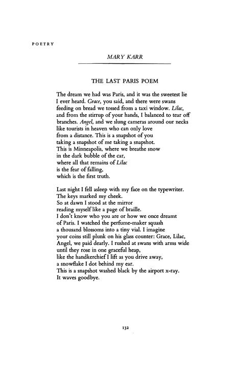 The Last Paris Poem by Mary Karr | Poetry Magazine Narrative Poetry, Mary Karr, Writing Songs Inspiration, Paris Quotes, Reading Poems, Modern Poetry, Poetry Magazine, Prose Poetry, Poetry Foundation