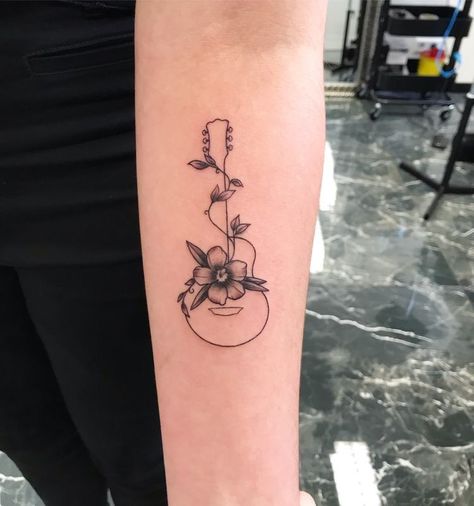 Ukulele Tattoo, Violin Tattoo, Small Music Tattoos, Flower Guitar, Guitar Tattoo Design, Music Notes Tattoo, Tattoo Design Tattoo, Guitar Tattoo, Note Tattoo