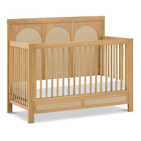 Namesake Eloise 4-in-1 Convertible Crib in Honey and Performance Sand Eco-Weave, GREENGUARD Gold Certified Nursery Traditional, Fabric Detailing, 4 In 1 Crib, Nursery Trends, Crib Toddler Bed, 7 Drawer Dresser, Adjustable Mattress, Toddler Beds, Swivel Glider