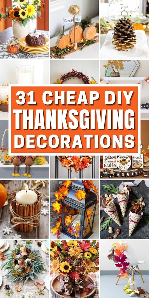 Create a warm and inviting ambiance this Thanksgiving with these DIY Thanksgiving decorations. From rustic table centerpieces to handmade front door wreaths, these creative and DIY Thanksgiving crafts will add a personal touch to your fall home decor. Discover easy Thanksgiving decorations for home like homemade table settings, fall garlands and door hangers, and more. Get inspired to craft a memorable and charming atmosphere for your guests with these crafty Thanksgiving ideas. Thanksgiving Decorations Table Setting, Easy Thanksgiving Decorations, Diy Thanksgiving Centerpieces, Thanksgiving Table Centerpieces, Thanksgiving Centerpieces Diy, Thanksgiving Table Settings Simple, Diy Thanksgiving Crafts, Rustic Table Centerpieces, Easy Diy Thanksgiving