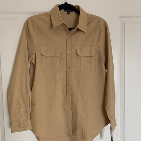 Imnyc, Nwt, Linen/Cotton Blouse In A Tan/Caramel Colour. Option To Roll Up Sleeve And Button. Would Be A Great Wardrobe Staple. Material: 55% Linen, 45% Cotton Measurements: Length: 26”, With Back Of Blouse 2” Longer. Sleeve: 23” Pit To Pit: 18.5” Flat Black Plaid Shirt, Long Sleeve Peplum Top, Dvf Diane Von Furstenberg, Black Herringbone, Maternity Blouse, Lace Trim Top, Leopard Print Blouse, Flowy Blouse, Roll Up Sleeves