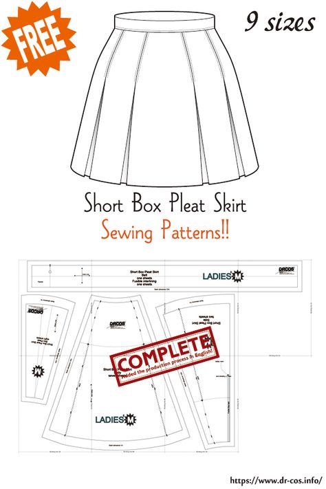 Couture, Molde, Drawn Pleated Skirt, Box Pleated Skirt Pattern, Short Skirt Patterns Sewing, Free Sewing Patterns Skirt, Pleated Skirt Patterns Sewing, Patron Corset, Tennis Skirt Pattern