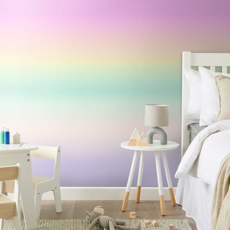 Pastel, Pastel Rainbow Girls Room, Purple Ombre Wall, Pastel Rainbow Room Decor, Girls Pastel Bedroom Ideas, Girls Rainbow Bedroom Ideas, Girls Bedroom Ideas Rainbow, Rainbow Bedroom Ideas Kids, Rainbow Ombre Wall