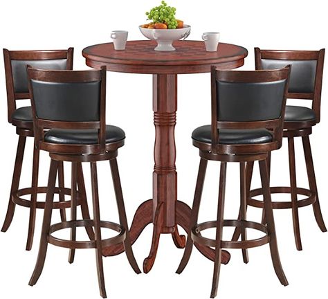 Amazon.com - Giantex 5 Pcs Pub Table Set, Wooden Pub Pedestal Side Table w/Stable Base, 360 Degrees Swivel Bar Stool, Modern Round Bar Table and Stools for Living Room Small Space Restaurant Dining Room (5) - Table & Chair Sets Round Bar Height Table, Round Bistro Table, Pub Table And Chairs, Round Pub Table, Bistro Table Set, Kitchen Bar Table, Round Bar Table, Bar Dining Table, Bar Table And Stools