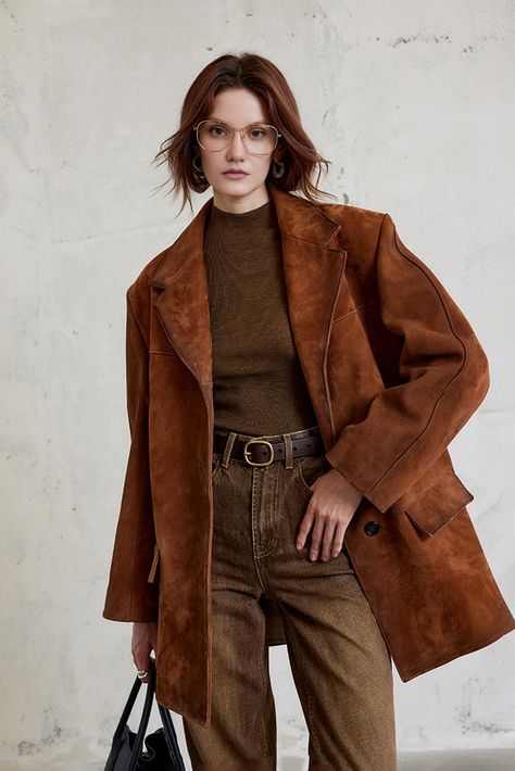 Luxe Oversized Winter Suede Blazer - S / Chocolate Brown / 100% Lambskin Suede Brown Jacket Outfit, Brown Suede Blazer Outfit, Suede Blazer Outfit, 1800s Outfits, Brown Suede Jacket Outfit, Dark Boho Fashion, Brown Blazer Outfit, Suede Jacket Outfit, 1800s Clothing
