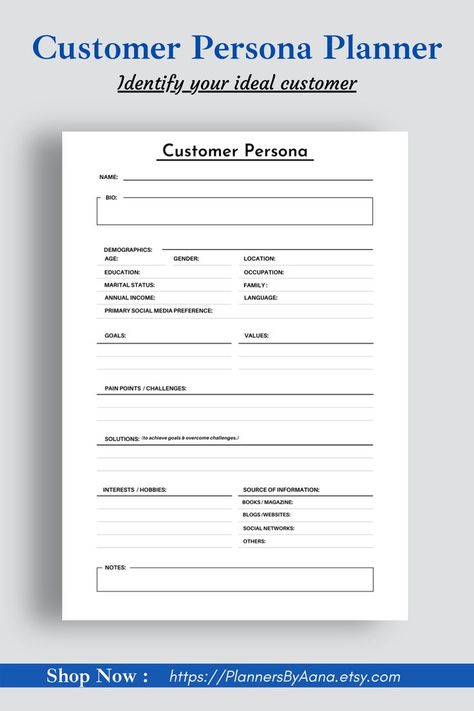 Customer Persona Planner Ideal Client Worksheet, Research Worksheet, Customer Avatar, Customer Persona, Notes Project, Buyer Persona, Physical Planner, Marketing Planner, Small Business Resources