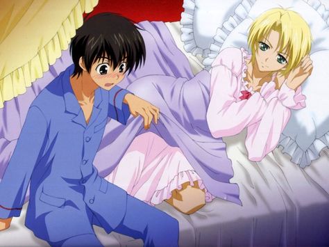 the one in the pink nighty is actually a guy and very manly is a great conversation starter... Kyou Kara Maou, Boy X Girl, Kyo Kara Maoh, Anime Traps, Vampire Boy, Wolfram, Anime Fandom, Anime Love Couple, Manga Boy