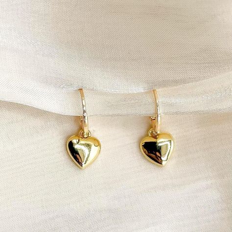 Dainty gold heart earrings with puffy heart charm.... - Depop Gold Heart Earrings, Puffy Heart Charms, Gold Heart Earring, Earrings Hoop, Puffy Heart, Gold Heart, Heart Of Gold, Heart Earrings, Heart Charm