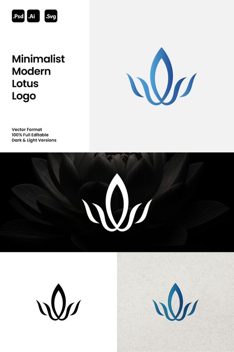 Minimalist Modern Lotus Logo  Ideal for:  - Yoga and Wellness Centers - Modern and Elegant Brands - Companies Focused on Tranquility.  Style Attributes:  - Minimalist - Modern - Simple.  You'll receive:  - 100% Resizable vector logo - Customizable colors - AI, PSD & SVG files.  For support and customization, contact us. Embrace tranquility with our Minimalist Modern Lotus Logo. Make a statement of modernity and serenity. Lotus Logo Design, Logo Clothing Brand, Wordmark Logos, Business Graphic Design, Lotus Vector, Clothing Brand Logo, Lotus Symbol, Logo Clothing, Lotus Logo