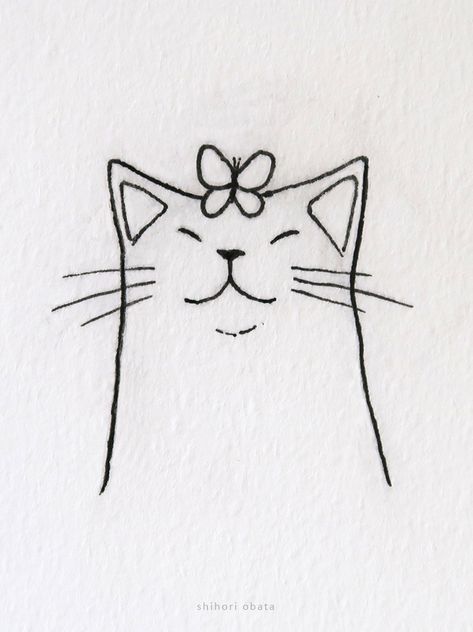 20 Easy Cat Drawing Ideas Cool And Easy Tattoos, Kitty Sketch Simple, Easy Cat To Draw, Kitty Doodles Easy, Easy Ink Art, Aesthetic Cat Drawing Simple, Easy Cat Illustration, Cats Drawings Simple, Tattoo Idea For Cat