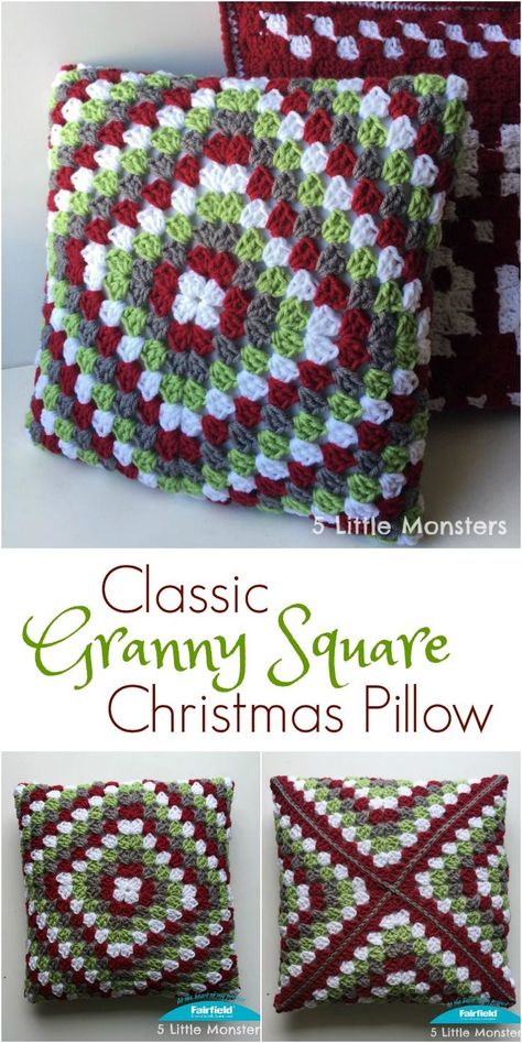 Free crochet pattern for a classic granny square pillow for Christmas. Fold the corners to the center to make the pillow Projek Mengait, Classic Granny Square, Granny Square Häkelanleitung, Luxury Crochet, Crochet Pillow Patterns Free, Diy Crochet Patterns, Crochet Cushion Cover, Crochet Pillow Cover, Crochet Pillow Pattern