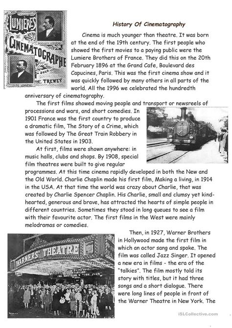 History Of Cinema, Learn To Read English, Cinema History, Reading Comprehension Texts, Esl Reading, English Stories For Kids, English Short Stories, Reading Comprehension Lessons, English Articles