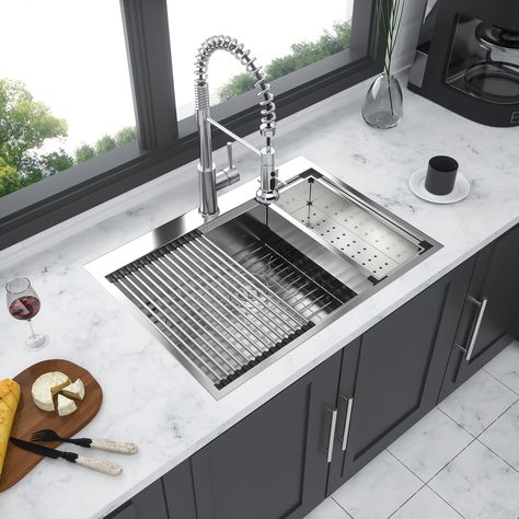 This drop-in kitchen sink created a clean contemporary look that fits perfectly into any environment, from rustic or traditional to urban kitchens. Kitchen Sinks And Faucets, Undermount Stainless Steel Sink, Kitchen Basin, Black Kitchen Sink, Double Bowl Kitchen Sink, Sink Basin, Steel Kitchen Sink, Single Bowl Kitchen Sink, Classic Kitchen