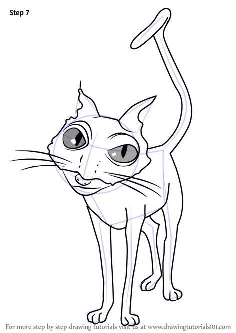 Learn How to Draw Cat from Coraline (Coraline) Step by Step : Drawing Tutorials Coraline Cat Drawing, Cat From Coraline, Tim Burton Drawing, Coraline Cat, Coraline Drawing, Anastacia Disney, Coraline Tattoo, Draw Cat, Coraline Art