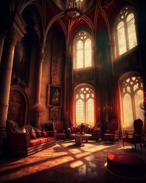 Gryffindor Common Room Fanart, Gryffindor Room Aesthetic, Gryffindor Room Ideas, Gryffindor Common Room Aesthetic, Gryffindor Room, Gryffindor Dorm, Gryffindor Common Room, Red Castle, Hogwarts Gryffindor