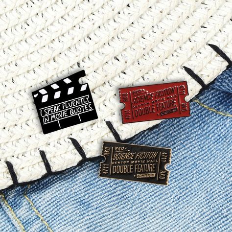 Video Logo, Enamel Pin Display, Men's Brooch, Movie Ticket, Movie Pins, Pendant Ideas, Lapel Brooch, Enamel Pin Collection, Jacket Pins