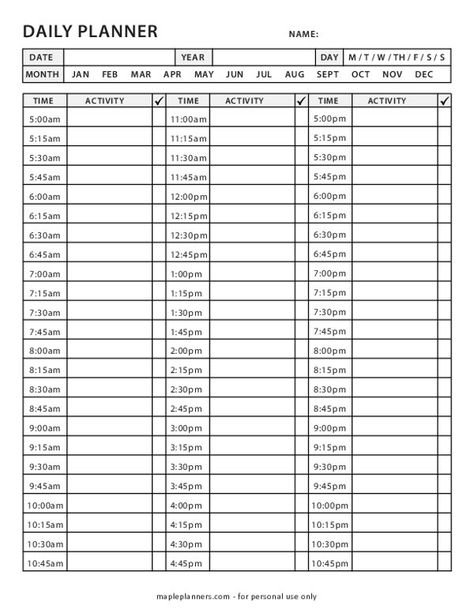 Organisation, 15 Minute Day Planner, 15 Minute Planner, Time Organization Ideas, Daily Schedule Template Time Management, Time Management Template Free Printable, Free Schedule Printables, Daily Time Blocking Template, Block Schedule Template Free Printable