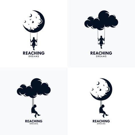 Reaching dreams logo design template | Premium Vector #Freepik #vector #logo #moon #kids #silhouette Dream Design Graphic, Kids Logo Design Ideas, Sky Logo Design, Logo Lune, Teenage Drawings, Kids Branding Design, Sky Logo, Clever Logo Design, Baby Logo Design