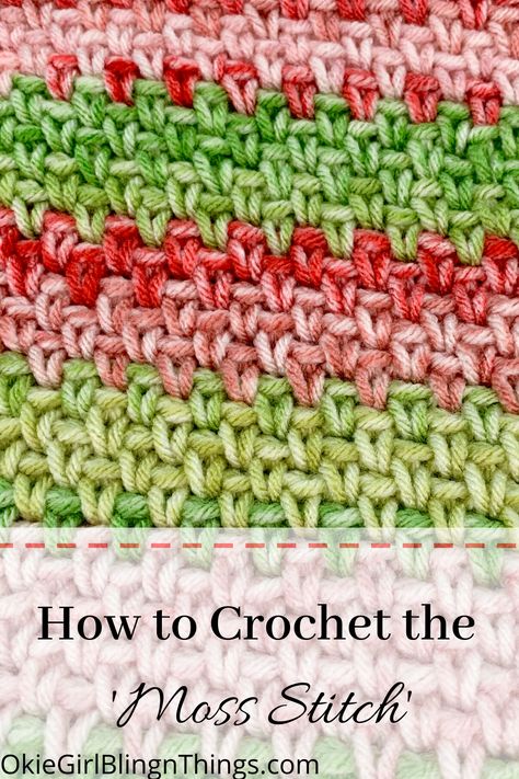 I love how simple the Moss stitch is! It’s made up of 2 stitches, the chain stitch and single crochet. That’s all! It’s a great stitch that gives a completely different look than just regular single crochet, but is easy enough that even beginners could easily grasp this stitch. . #mossstitch #crochetstitches #crochettutorial #howtocrochetthemossstitch Amigurumi Patterns, How To Crochet The Moss Stitch, Crochet Blanket Moss Stitch, Smooth Crochet Stitches, Moss Stiches Crochet, Crochet Moss Stitch Blanket, Moss Crochet Stitch, Crochet Moss, Crochet Stitch Patterns