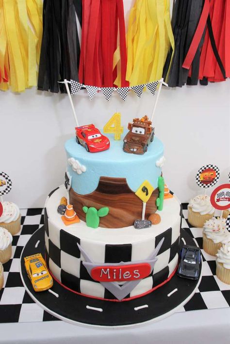 Cars Bday Party Ideas 2nd Birthday, Cars Theme Birthday Party One, Disney Cars Themed 2nd Birthday Party, Cars Second Birthday Party, Second Birthday Cars Theme, Cars 2 Birthday Cake, Cars Birthday Party Table Decorations, Cars 5th Birthday Party, First Birthday Cars Theme