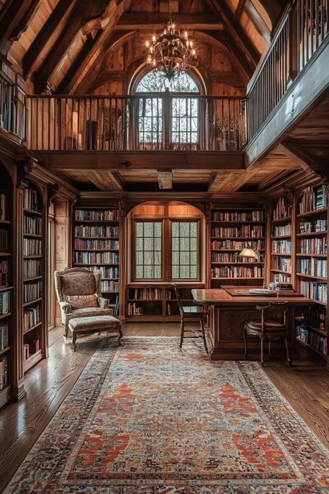 Create a Timeless Retreat with Classic Home Libraries 📚✨ Design a cozy and elegant home library with classic decor. Use rich wood, vintage furniture, and plenty of books for a sophisticated reading nook. 🌿🕰️ #HomeLibrary #HomeDecor #ClassicStyle #ReadingNook Cottage Core Home Library, Beauty And The Beast Inspired Home Library, Country House Library, Homes With Libraries, Cozy House Library, Cottagecore Home Library, Amazing Home Library, Modern Farmhouse Library Room, Home Library Small Room