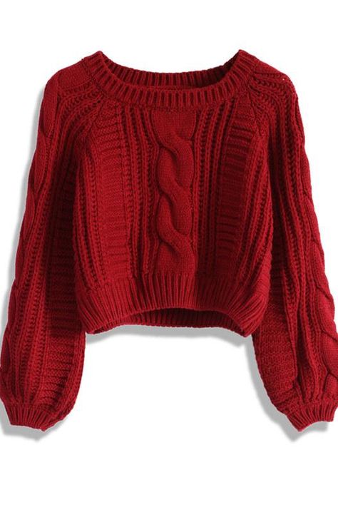 Sweater weather! Here are the top cropped and cozy sweaters for fall Red Cropped Sweater, Wine Sweater, Knit Crop Sweater, Red Cable Knit Sweater, Cropped Cable Knit Sweater, Raglan Sleeve Shirts, شال كروشيه, Red Jumper, Chunky Cable Knit Sweater