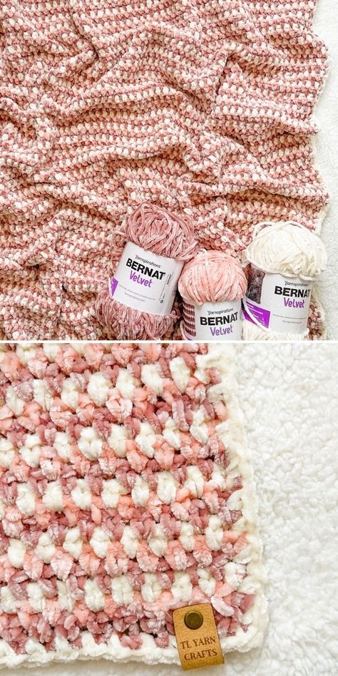 Cute And Soft Crochet Blankets - Pattern Center Fuzzy Blanket Crochet Pattern, Pink Crochet Blanket Color Schemes, Crochet Patterns Blankets Free, Pink Blanket Crochet, Pink Baby Blanket Crochet, Fluffy Yarn Crochet Blanket, Fuzzy Crochet Blanket, Puff Flower Crochet Blanket, Crochet Fuzzy Yarn