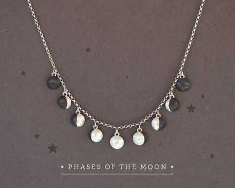 Phases of the Moon by AlejandraGiannoni Astronomy Jewelry, Moon Phase Jewelry, Lunar Jewelry, Moon Necklace Silver, Moon Phases Necklace, Necklace Moon, Phases Of The Moon, Celestial Jewelry, Moon Jewelry