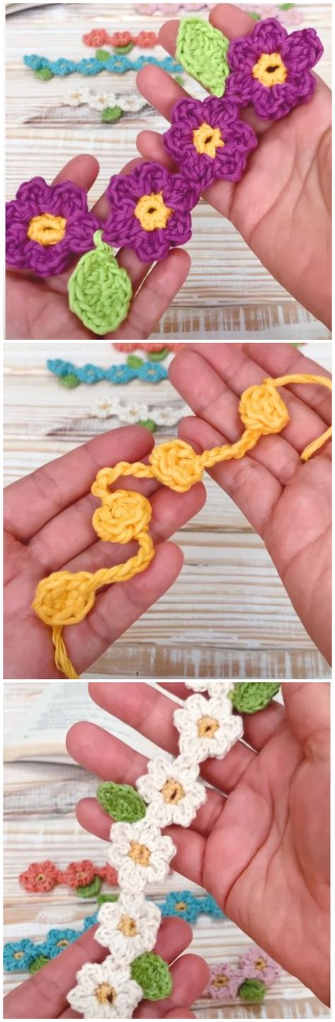 How To Crochet Flower Chain Amigurumi Patterns, Crochet Flower Chain, Chain Of Flowers, Chain Crochet, Crochet Fairy, Flower Chain, Crochet Flowers Free Pattern, Yarn Flowers, Crochet Chain