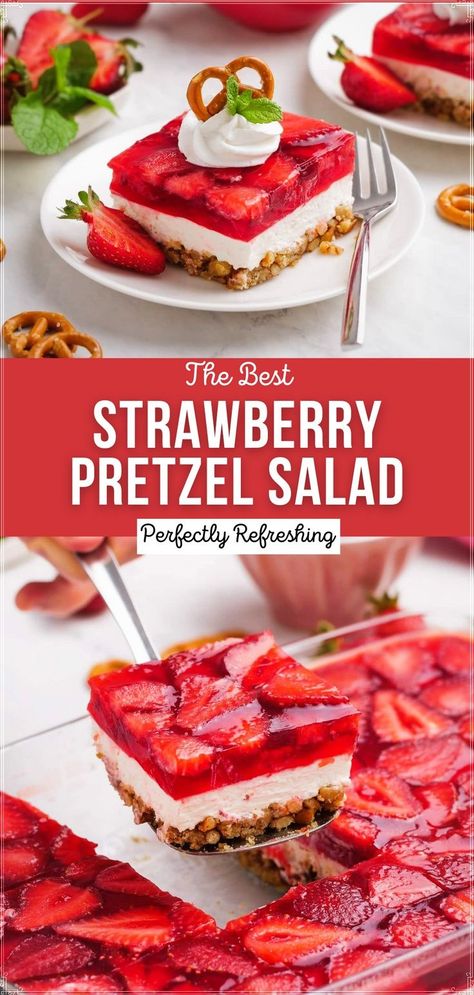 Strawberry Jello Dessert, Strawberry Pretzel Jello Salad, Pretzel Salad Recipe, Strawberry Pretzel Salad Recipe, Strawberry Pretzel Dessert, Pretzel Desserts, Cool Whip Desserts, Strawberry Pretzel Salad, Strawberry Pretzel