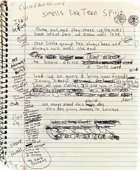 Kurt Cobain Smells Like Teen Spirit, Nirvana Lyrics Wallpaper, Smells Like Teen Spirit Aesthetic, Punk Notebook, Nirvana Sketch, Nirvana Smells Like Teen Spirit, Nirvana Wallpaper, Nirvana Lyrics, Nirvana Art