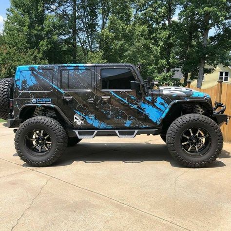 Jeep Wrangler Wrap Ideas, Jeep Wraps Ideas, Jeep Custom, Jeep Photos, Badass Jeep, Blue Jeep, Custom Jeep Wrangler, Jeep Mods, Jeep Wrangler Accessories