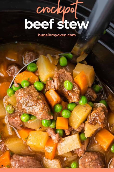 This Slow Cooker Beef Stew is a hearty, filling dish perfect for fall weather! Made in the crockpot to keep dinner easy, loaded with tender beef and veggies, and full of comfort food vibes! Beef Stew Freezer Meal, Stew Freezer Meal, Homemade Beef Stew Recipes, Hearty Beef Stew, Homemade Beef Stew, Slow Cooker Beef Stew, Pepper Steak, Pot Ideas, Tender Beef