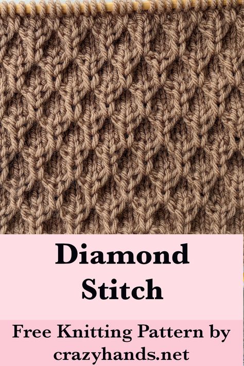 Knit Diamond Stitch Pattern Knitted Diamond Pattern, Diamond Knit Stitch Pattern, That Nice Stitch Free Pattern, Lattice Knitting Pattern, Crochet Sweater Stitches Patterns, Cable Stitch Patterns Knitting, Knit And Purl Patterns Free, Diamond Knit Stitch, Diamond Cable Knit Pattern