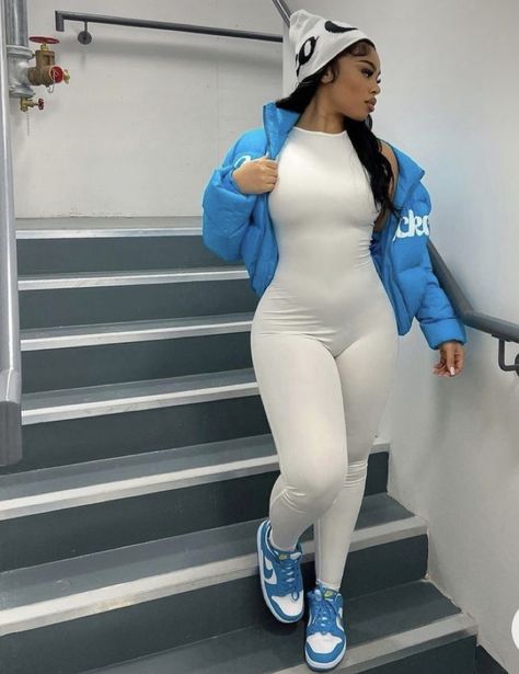 Body Suit And Sneakers Outfit, Body Suit Jumpsuit Outfits, Jumpsuit Baddie Outfit, Baddie Bodysuit Outfit, Full Body Bodysuit Outfit, Bodycon Jumpsuit Outfit With Sneakers, Baddie Jumpsuit Outfit, Party Fits Baddie, Winter Baddie Fits
