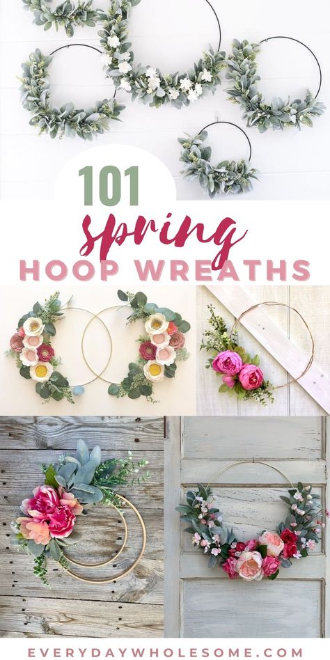 You have to see these gorgoeus 101 Spring Hoops Wreaths for your Farmhouse small front porch decor & Door made of DIY gold, metal, wood, wood beads & embroidery hoops for your Easter front porch or door decor. Decorate your Modern Chic Farmhouse Front Porch, wedding, birthday or nursery walls with these simple, elegant embroidery hoop wreaths made of felt, rustic wood signs, lambs ear, magnolia, peony, and succulants. #springhoopwreath #springwreaths #hoopwreaths #woodhoopwreath #goldhoopwreath Gold Floral Wreath, Simple Hoop Wreath, Spring Hoop Wreath Diy, Embroidery Ring Wreath, Embroidery Hoop Wreaths Diy, Wooden Hoops Craft, Gold Ring Wreath Diy, Diy Metal Ring Wreath, Gold Hoop Wreath Diy