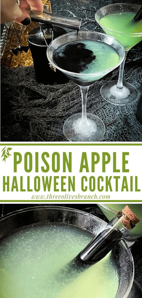 Poison Apple Martini, Poison Apple Cocktail, Drink Essentials, Rum Sour, Cinnamon Schnapps, Halloween Recipes Drinks, Ghouls Night, Halloween Party Drinks, Recetas Halloween