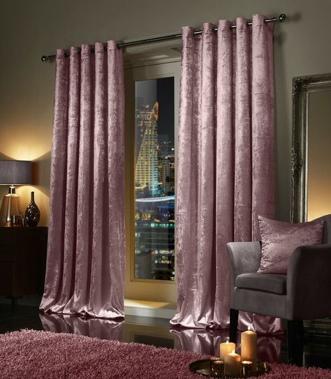 Home . FAQ's . Postage Info . Payment Info . Contact Us Feedback . About Us . Trade / Wholesale Enquiries Pair of Blush Pink Crushed Velvet Curtains  Perfect for the Bedroom or Living Room Choose the style you require, choice of either Eyelet Ring Top or Pencil Pleat Tape Top  All sizes are stated WIDTH (left to right) x LENGTH (top to bottom). The size of the curtains refers to each individual curtain panel. For example if you select the size  66" x 54" , you will receive two curtain panels bot Pink And White Curtains, Crushed Velvet Curtains, Pink Velvet Curtains, White Curtains Bedroom, Living Room Glam, Curtains Style, Velvet Drapes, Curtain Styles, Gold Curtains