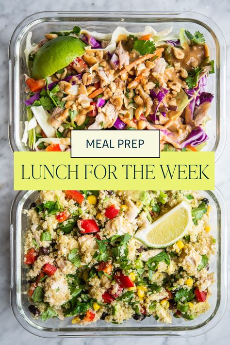 Lunch Prep Quinoa, Lunch Meal Prep For The Week Mediterranean, Healthy Prepped Lunches, Clean Eating Salads Work Lunches, One Pan Lunch Meal Prep, To Go Salads Work Lunches, Salad Works Salads, Lunch Meal Preps For The Week, Meal Prep Ideas No Chicken