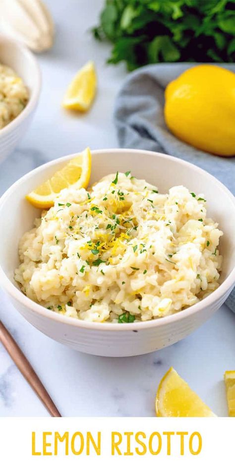 Lemon Risotto Rissoto Recipes Lemon, Herb Risotto, Lemon Risotto Recipes, Fresh Lemon Recipes, Lemon Recipes Healthy, Lemon Risotto, Easy Risotto, Risotto Dishes, Parmesan Risotto