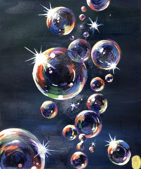 Bubbles Art Painting, Bubble Oil Painting, Painting Bubbles Acrylic, How To Paint Bubbles, Bubbles Drawing Easy, Bubble Art Painting, Bubble Paintings, Bubbles Drawing, Bubbles Acrylic