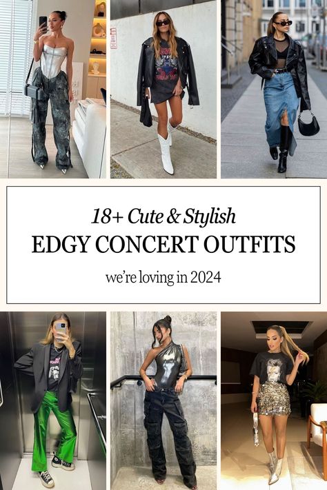 Are you looking for an edgy concert outfit? then you will love this list of 18 edgy outfits that will help you stand out in the crowd. 
edgy outfits grunge, edgy concert outfit summer, soft grunge outfits, casual edgy outfits, rock concert outfit, rocker chic style , graphic tee outfit Foo Fighters Concert Outfit, Rock Concert Outfit Plus Size, Casual Rocker Style, Concert Tee Outfit, Rap Concert Outfit Ideas, Edgy Outfits Summer, Indie Concert Outfit, Edgy Concert Outfit, Plus Size Concert Outfit