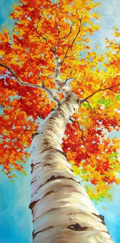 Birch Oil Painting - Silver Birch Tree Palette Knife Landscape from Paula Nizamas. Japanese Graphic Design, Boom Kunst, Kunst Inspo, Beautiful Oil Paintings, Seni Cat Air, Simple Acrylic Paintings, Arte Inspo, Lukisan Cat Air, Tree Drawing