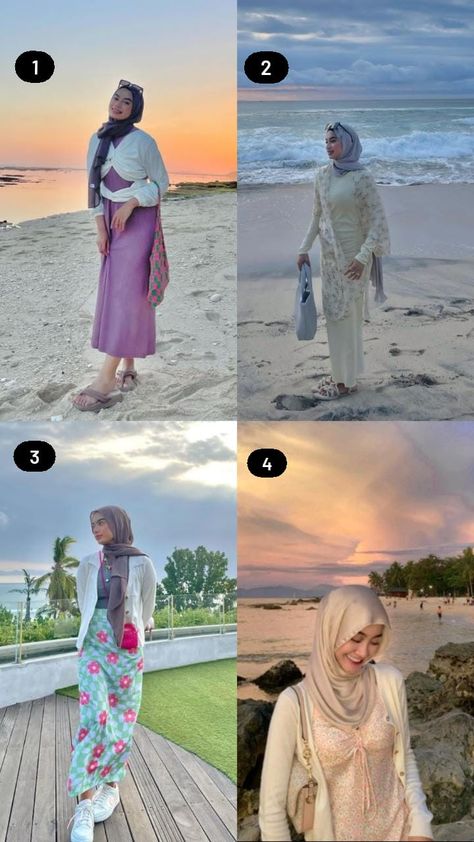 Island Outfit Ideas Hijab, Thailand Outfit Ideas Hijab, Ootd Ke Pantai Non Hijab, Modest Island Outfits, Dress Pantai Hijab, Ootd Beach Summer Outfits Hijab, Ootd Bali Beach, Ootd Bali Hijab, Outfit Pantai Hijab Casual