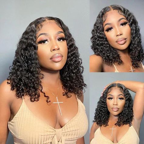 PRICES MAY VARY. Premium Hair Material: Short Curly Water Wave Lace Front Wigs 100% Human Hair are From Young Girl Donors. It Is Healthy and Soft. You Can Make High Ponytail & Bun. 100% Human Hair, Can be Dyed, Bleached, Straightened and Restyled as You Like. Hair Texture:150% Density,Beached Knots 8Inches-16Inches Medium Cap Size(22-22.5 Inches),with Combs and Adjustable Straps Make it Fit Most People and Easy to Take On or Off Natural Looking & Comfortable:13×4 Water Wave Lace Front Pre Plucke Short Deep Wave Wig, Short Deep Wave, Deep Wave Bob Wig, Water Wave Bob Wig, Deep Wave Bob, Curly Bob Wig, Short Curly Wig, Wigs Bob, Curly Bob Wigs