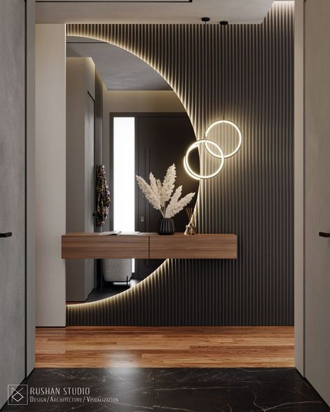 Townhome Entrance Decor, Mirror Panelling Wall, Hal Decor, تصميم داخلي فاخر, Home Hall Design, House Interior Design Styles, Bedroom Interior Design Luxury, Foyer Design, Bedroom Decor Design