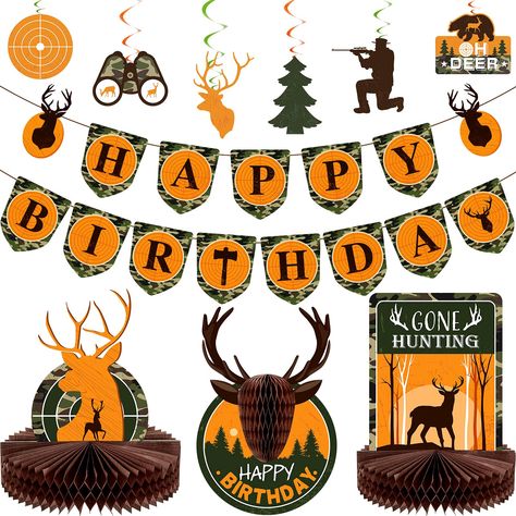 Hunter Theme Party, Hunting Birthday Party Decorations, Hunting Theme Party, Deer Hunting Birthday, Deer Birthday Party, Honeycomb Table, Hunting Birthday Party, Camo Birthday Party, Camo Party