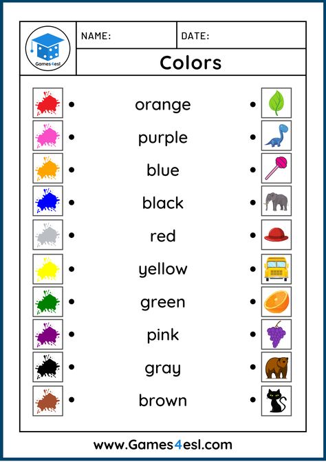 Learning Colors Preschool, Learning Colors For Kids, Color Worksheet, Color Worksheets For Preschool, Materi Bahasa Inggris, Kindergarten Colors, English Worksheets For Kindergarten, English Activities For Kids, English For Beginners